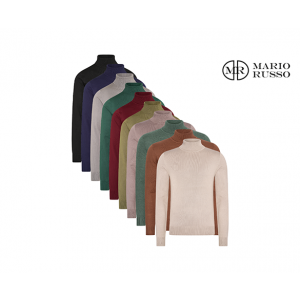De Mario Russo trui is verkrijgbaar in verschillende kleuren en maten, de zachte stof is een mix van viscose en polyester.