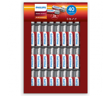 De 40 stuks Philips Power Alkaline Batterijen.
